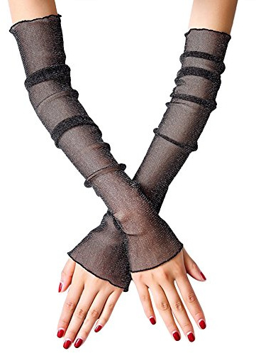 EachWell Fingerlose Handschuhe für Damen und Mädchen, UV-Schutz, lange Spitze, einfarbig, Sonnenschutz, Armstulpen für besondere Anlässe, Schwarz, Einheitsgröße