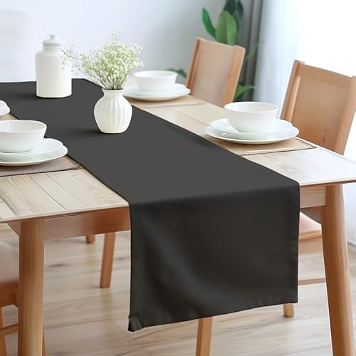 Encasa XO Table Runner Größe 32x150 cm | Baumwoll -Leinwand Stoff | Charcoal Grey Solid Color | Waschbarer und dauerhaft