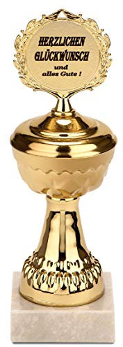 BRUBAKER Pokal - goldene Trophäe mit Marmorsockel - Geschenkidee zum Gratulieren - Motiv: Herzlichen Glückwunsch