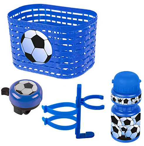 Ventura Unisex – Babys Soccer Zubehörset für Kinderfahrrad, Korb, Glocke, Trinkflasche, blau