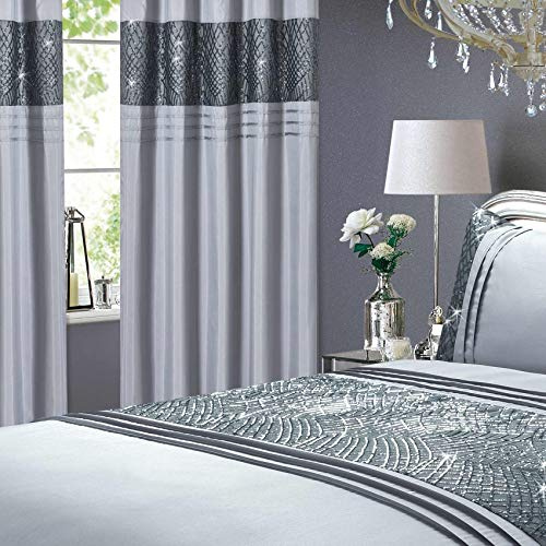 Rapport Fully Lined Sequin Eyelet Ring Top Curtains, Polyester, Grey, 66 x 72
