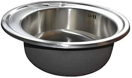 WPK0491 - Fregadero de acero inoxidable 304-0,8 mm, redondo, incluye desagüe de 49 cm, fregadero de cocina, 1 platillo