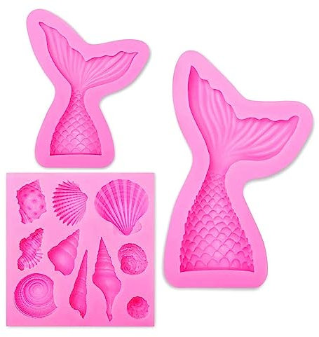 Fondant Cake Moulds, 3 Pieces Mermaid Tail Seashell Cake Fondant Mold Cake Decoration Baking Molds (B)