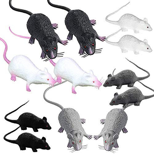 Cotiny 12 Pieces Halloween Fake Rat Plastic Rat Simulation Mouse Model Realistic Terror Plastic Mouse for Halloween Supplies Joke Prank Party Decoration, 2 Size