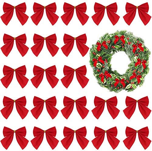 BETOY Weihnachten Band Schleife Funkeln 60 Stücke Mini Weihnachtsbaum Bögen Rot Samt Bögen Weihnachtsbaum Bowknot Ornamente für Weihnachtsbaum Hängende Dekoration Lieferungen