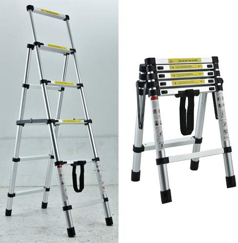 Aluminum Telescoping Extension 4+5 Step Ladder - Portable Multi-Purpose Folding A-Frame Ladder, with Handrails, Safety Lock & Non-Slip Pedals, Capacity 330lbs