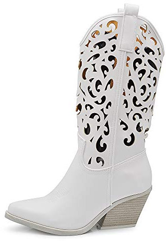 IF Fashion Cowboy Western Scarpe da Donna Stivali Stivaletti Punta Camperos Texani Etnici LY80-3 Bianco 36