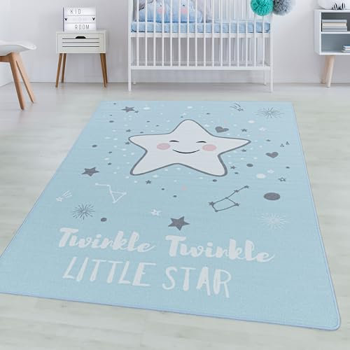 SIMPEX KinderTeppich, Sterne-Design, Teppich Blau, 140 x 200 cm, Teppich für Kinder, Teppich Kinderzimmer