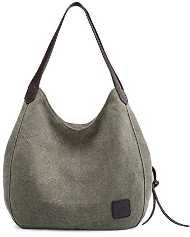 DIRRONA Mujer Lona Bolso de Mano Lona Hombro Bolso Tote Bolso Mujer Casual Bolso Viaje Ligero Capacidad Tote Bolso Bolsa de Playa Verde