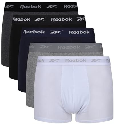 Reebok Boyes Boxers sous-Vêtements Homme Lot de 5 | Trunks Sport Respirants et Extensibles en Coton Confortable | Ceinture Élastique, Ajustement Moderne, Idéal Usage Quotidien et Entraînement