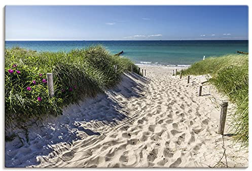 ARTLAND Wanddeko Leinwand Bilder Wandbild 90x60 cm Landschaftsbilder Ostsee Strand Küste Dünen Gräser Meer U2IX