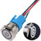 JIQI 22mm Selbstsperrend Metall Druckschalter 12V bis 24V 5A Latching EIN/AUS Schalter mit weißem LED Symbol IP66 1NO1NC Rastende wasserdichte vorverdrahte Drucktastenschalter für Boot LKW RV Auto