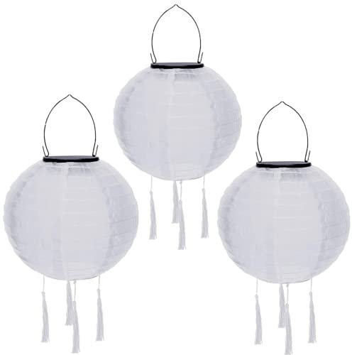 Yeehliny Solar Lampions Außen Wetterfest Solarlampiongs Outdoor Hängend Solar Lampion mit Quasten, 30cm Papierlaterner Aus Nylon, Solar Laterne Solarlampen für Außen Garten Balkon (3pcs/Weiß)