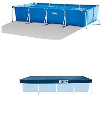 Intex 4.5M X 2.2M X 0.84M Rectangular Frame Pool Set + Rectangular Pool Cover