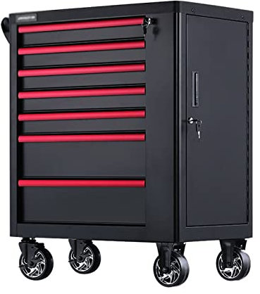Werkzeugbox Tragbar Werkzeugkiste / Werkzeugschrank, Werkzeugkasten-Aufbewahrungssystem, seitlicher Werkzeugschrank, robuster Wagen, Stahl-Rollwerkzeugkasten mit 7 abschließbaren Schubladen Werkzeugau