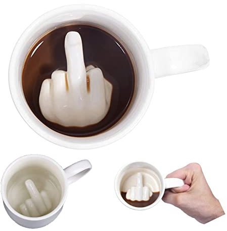 CTTPEG Ceramic Middle Finger Coffee Cup,Middle Finger Coffee Mug with 3D Funny Middle Finger Inside for Best April Fool's Day, Valentine's Day, Birthday Gift