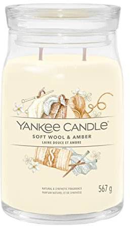 Yankee Candle Signature Duftkerze | große Kerze mit langer Brenndauer „Soft Wool & Amber“ | Soja-Wachs-Mix | Perfekte Geschenke für Frauen