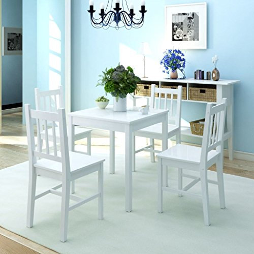 ANGYANG Fünfteiliges Esstisch-Set, Essgruppe, Esszimmermöbel, Esstisch Mit Stühlen, Dining Table Set, Esszimmer Set,Tischgruppe, Esszimmergruppe, Pinienholz Weiß