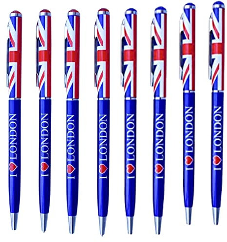 Souvenirs London Penne Union Jack Blue I Love London Set di 8 penne regalo britanniche UJ UK England