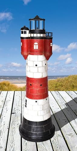 Jürgen Westerholt GmbH Solar Leuchtturm Roter Sand aus Polyresin Kunstharz mit Einer weißen LED