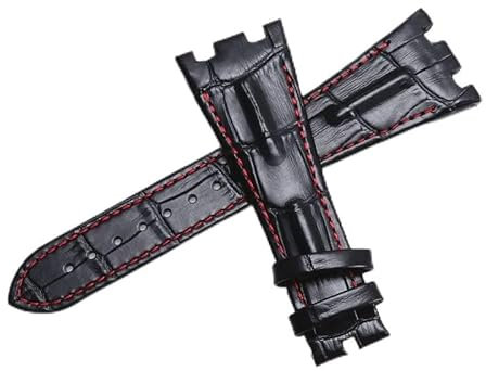 ROUHO 28mm Leder Uhrenkette Uhrenzubehör Herrenarmband Ersatzarmband für Audemars Piguet ROYAL OAK OFFSHORE-Schwarz + Rot