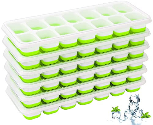 JEFFOUOO Eiswürfelform,6 Stück Eiswürfelform Silikon,Eiswürfelbehälter mit Deckel,14-Fach Ice Cube Tray,BPA-freie Quadratische Eiswürfelschalen,Platzsparend und Stapelbar (Grün)