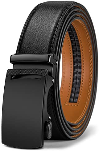 KEMISANT Gürtel Herren, Ledergürtel Ratsche Automatikschließe für Herren Business Anzug,Breit 35mm,Größe Angepasst(Schwarz-125cm/36-42 taille verstellbar)