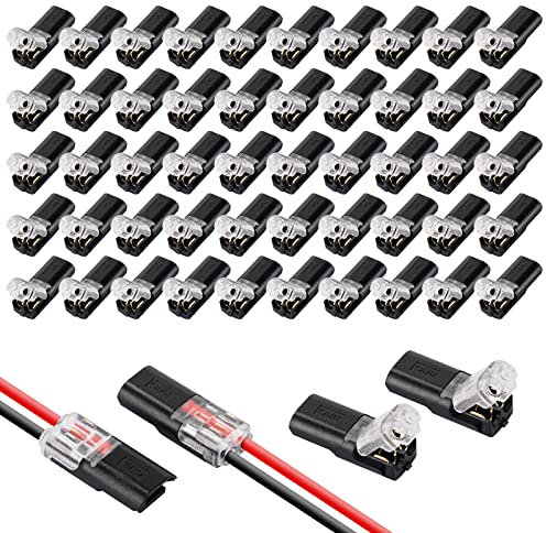 Flintronic Conectores Eléctricos Rapidos, 50 Unidades Conector de Enchufe para Coche, 2 Pines Conector de Cable, 18-22 AWG Conector de Conexión Rápida de Cable, Empalmes Cables Electricos