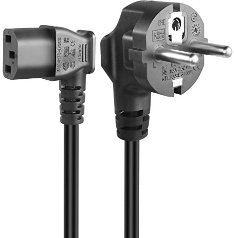 GELRHONR 1.5M 3 Pin Kaltgerätekabel,90 Grad CEE 7/7 auf IEC C13, Stromkabel mit Schutzkontakt gewinkelt auf Kaltgerätebuchse C13 gewinkelt (Left Angle)