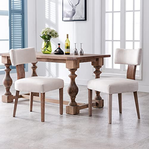 Wahson Lot de 2 Chaises Bois Salle à Manger en Tissu Chaise Cuisine avec Pieds Bois, Chaises de Salon Rembourrées Chaise Vintage, Crème