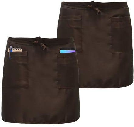 Tibapla Taillenschürze 2 Stück Vorbinder Schürze mit 2 Taschen Kurze Taille Kochschürze Kellnerschürze Küchenschürze Grillschürze Backschürze für Kellnerin Bistro Restaurant Bar (Braun)