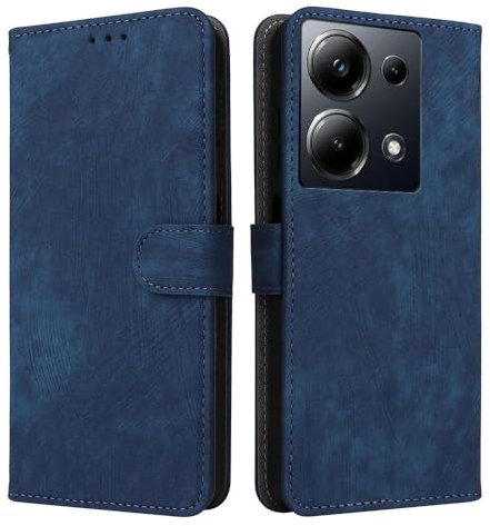 XINNI RFID Protective Phone Case for Xiaomi Poco M6 Pro 4G, PU/TPU Flip Leather Shockproof Cover, Blue