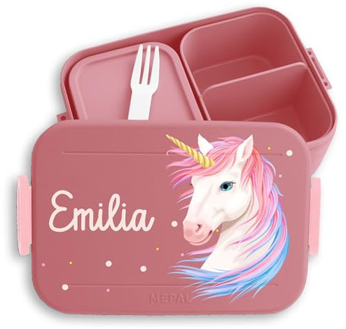 Kinder Bento Box Midi Lunchbox für Mepal Bentobox - Einhörner - Einhorn Brotdose Unicorn Vesperbox I - 900 ml - Rosa - brotbüchse mädchen personalisierte brotboxen einhörnern brotbox name