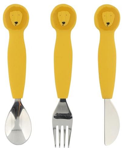 Trixie Silikon-Besteck-Set, 3er-Pack, Mr. Lion, Kleinkind-Utensilien, weich, langlebig und griffig, sicheres Geschirr für Kinder, die essen lernen