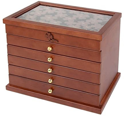 YOtat Joyero De Madera Maciza De 6 Capas, Organizador De Joyas Con 5 Cajones, Bandeja Grande De Almacenamiento De Madera Para Joyería Para Mujer. Titular De La Joyería