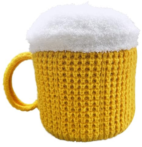 OnIUeZky 1PC Funny Hat for Women Men Funny 3D Beer Mug Hat with Handle Soft Skin-Friendly Warm Knitted Hat Beer Cup Shape Winter Hat for Funny Party Accessory Yellow