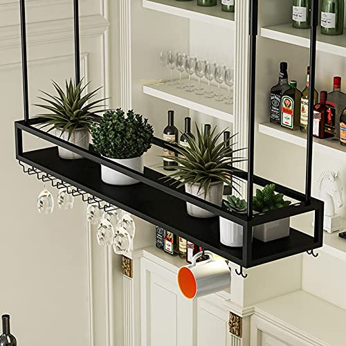 sjdoPulse Porte-bouteille de plafond pour vin | Porte-gobelet à vin suspendu | Étagère à bouteille de vin vintage | Porte-bouteille mural noir | Porte-bouteille en métal