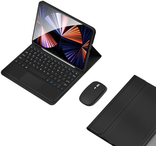 GUPENAA Custodia con Tastiera per iPad Air 13 Pollici (M2) 2024 (A2898, A2899, A2900) con Touchpad, Portamatite Incorporato, Tastiera Bluetooth Wireless Rimovibile Magnetica con Mouse,Nero