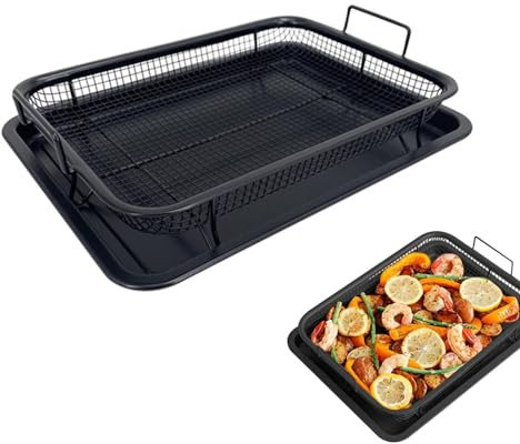 KIUGOP Grillkorb Grillgitter fettarm Backofen,Grillkorb Gitter für Backofen 33.5 * 22cm Grill Korb aus Edelstahl für Grillen, Waschen von Melonen, Obst und Gemüse und zum Abtropfen,A