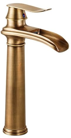 EGTink Wasserfall-Waschbeckenarmatur, Badarmatur, Antik-Waschbeckenarmatur, Messing (Bronze antik, lang)