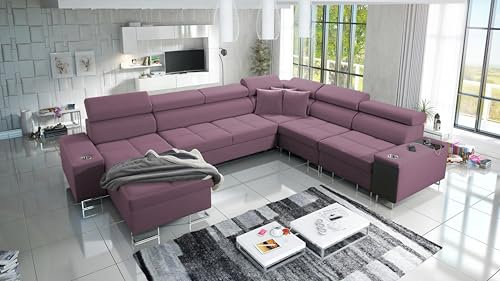 All4All Ecksofa mit Schlaffunktion Margo VIII 360x284 cm - Schlafsofa mit Bettkasten - Wohnlandschaft in U-Form - XXL Sofa - Seite Links - Gewebe - Lila - Modern 26