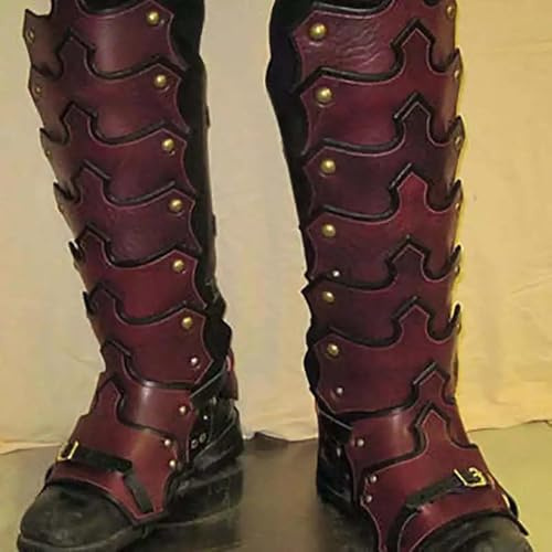 MDFCZXP 2pcs Mittelalter Retro Ritter Schuhe Stiefel Abdeckung Gothic Leder Beinrüstung Beinschienen Halbe Chaps Gamasche Wikinger Bogenschießen Beinschutz,Rot,40cm