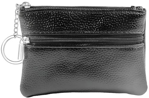SneiDr Petit Porte-Monnaie Cuir Noir Porte Monnaie Double Fermeture Éclair Deux Compartiments Séparés Mini Porte-Monnaie Porte-clé Pochette Cuir Portable Mini Portefeuille pour Femme Homme