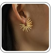 Inateannal Vintage Sonne Reif Ohrringe Gold Sunburst Reif Ohrstecker Ohrringe Sonne Offen C Form Ohrringes Erklärung Spike Sunburst Ohrringes Punk Spike Sonnenlicht