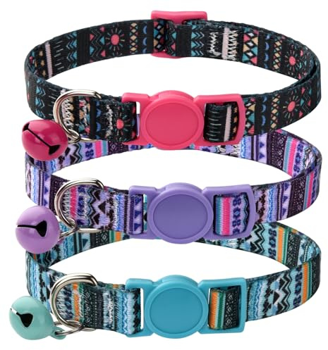 MarukoPet Katzenhalsband mit Sicherheitsverschluss und Glöckchen, Verstellbar Halsband Katze Kitten, 19-30cm, 3-Stück(Set B)