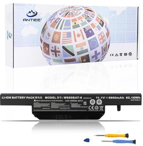 ANTIEE 62.16Wh W650BAT-6 Laptop Akku für Clevo W650RB W650RC W650RZ W650RC1 W650SF W650SJ W650SR W650SC W650SB W650SH W650SZ W670SC W670SF W670SJQ W670SRQ W670SZ W670SZQ W670SZQ1 Schenker B713