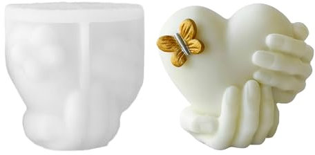 Xidmold Hände Halten Herz Silikon Form, Kerzenform Herz Hände, 3D Herz mit Schmetterling Silikonform für Sojawachs Kerzen, Seife, Gips, Epoxidharz, Valentinstag Handwerk