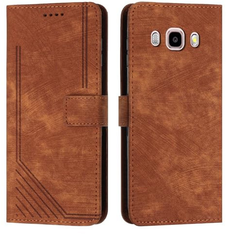 XFDSFDL® Protective Cover for Samsung Galaxy J5 2016 SM-J510 (5.2 Inch) PU Leather Flip Case Streak Print with Built Stand Magnetic Closure Wallet Phone Shell Holster Brown