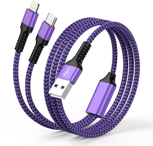 Multi Charger Cable 2 in 1 Fast Charging,Android Phone Charger Cables for Multiple Devices with Type C and Lightning Cable Connector for iPhone12/13/14/15/16, Samsung Galaxy A55 A54 A34 A35 S24 S23
