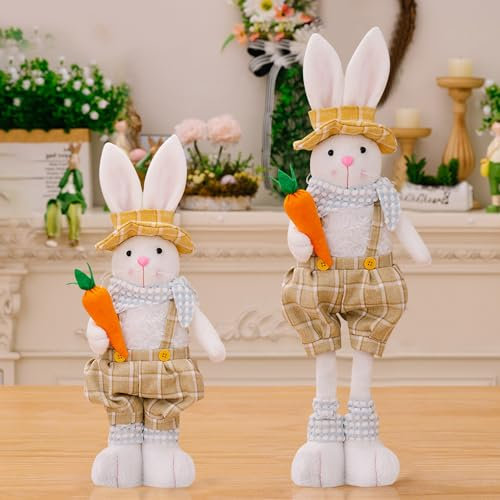 Nexoria Osterdeko Osterhasen Puppen, Osterhase Plüschpuppe mit Stretch Beinen Ostern Deko Hase Plüsch Kaninchen Osterdeko Tisch Osterhasen Figur Frühlingsdeko für Zuhause Wohnzimmer (A)